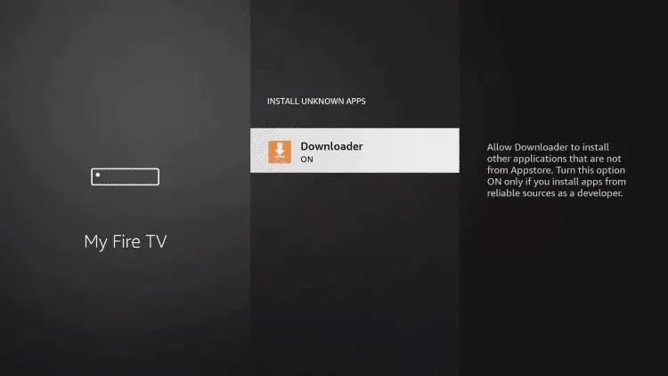 Downloader switched on in Install unknown apps