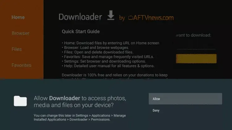 Downloader asking for permission to access files